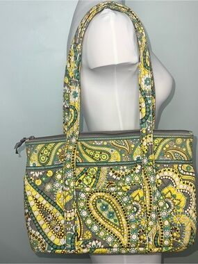 Vera Bradley Paisley Tote Bag Yellow Green Gray Quilted Cotton Purse